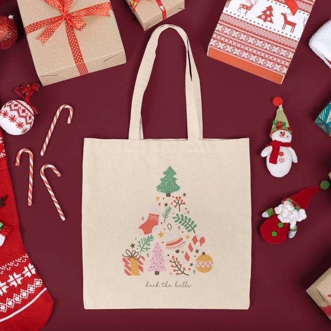 Deck the Halls Christmas Tree Decoration Holiday Tote Bag (Creator Uploaded)
