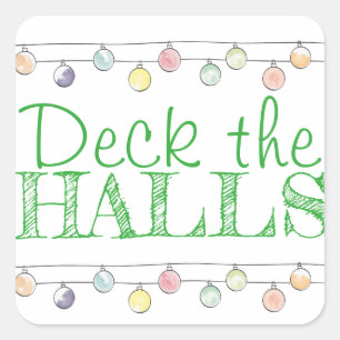 Deck the Halls Christmas Watercolor Ornaments Square Sticker