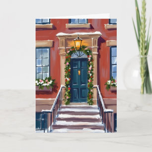 Deck the Halls City Christmas Brownstone Holiday Card