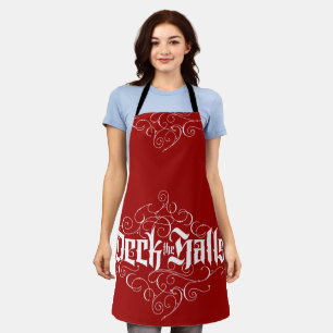 Deck The Halls Elegant Christmas Calligraphy Red Apron