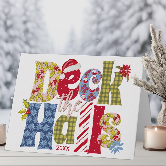Deck the Halls Holiday Patchwork Family Christmas Card (Creator Uploaded)