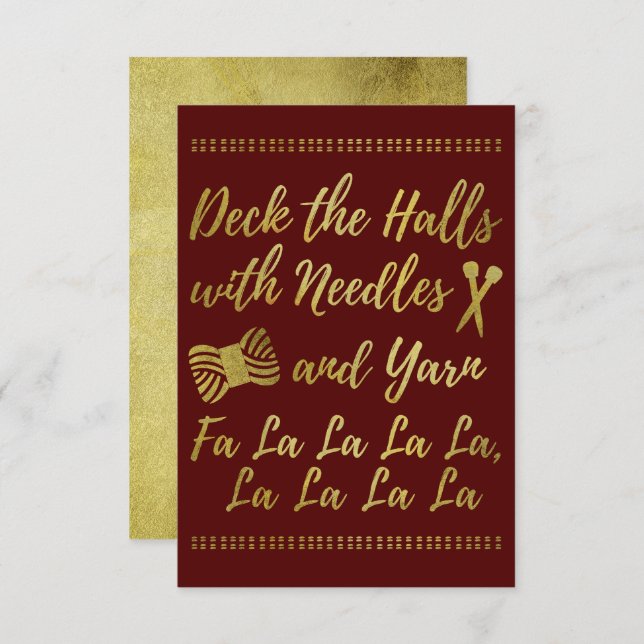 Deck the Halls • Knitting & Yarn Crafts Faux Gold Invitation (Front/Back)