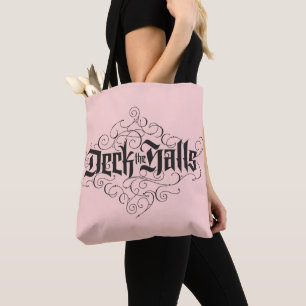 Deck the Halls Luxury Lettering Blush Pink Black Tote Bag