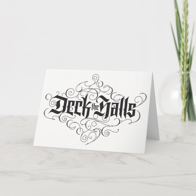 Deck the Halls Luxury Lettering Elegant in Black Holiday Card (Front)