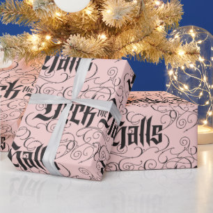 Deck the Halls Modern Christmas Blush Pink Black Wrapping Paper