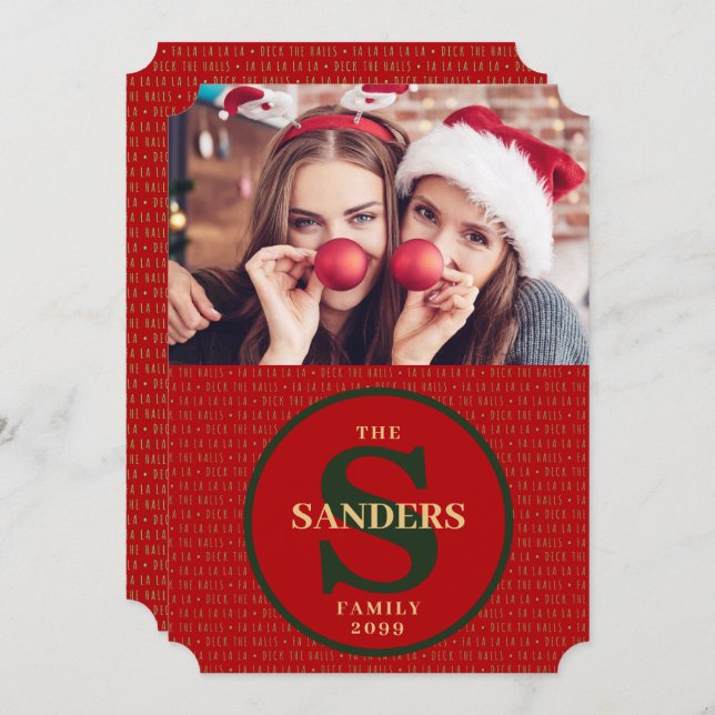 Deck the Halls Monogrammed Holiday Photo (Front/Back)
