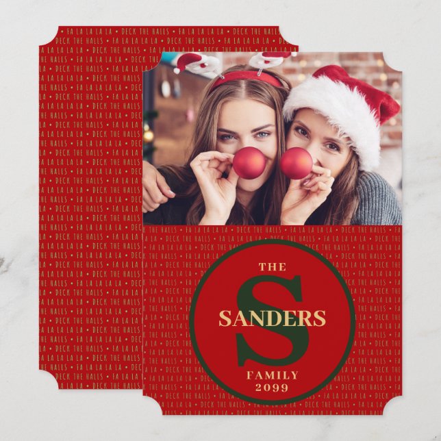 Deck the Halls Monogrammed Holiday Photo Card (Front/Back)