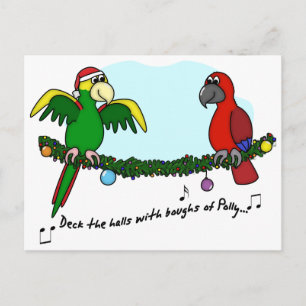 Deck the Halls Parrot Postcard