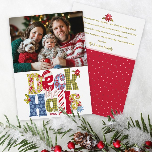 Deck the Halls Patchwork Family Photo Christmas Holiday Card (Creator Uploaded)