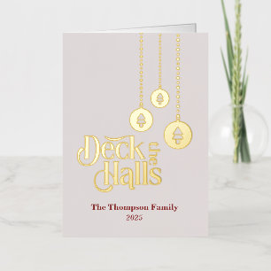 "Deck the Halls" Pink Folded Foil Holiday Card