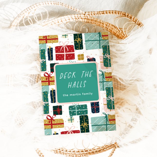 Deck the Halls Pretty Holiday Gifts Christmas Card (Creator Uploaded)