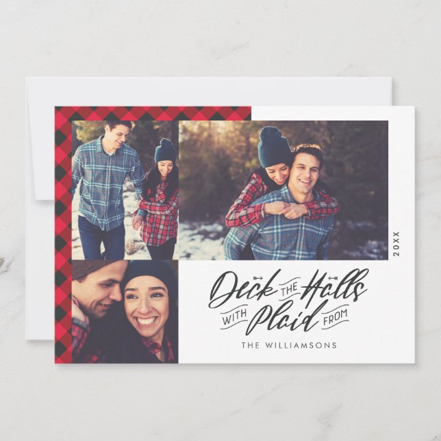 Deck The Halls | Red Buffalo Plaid Christmas Photo Holiday Card (Front)