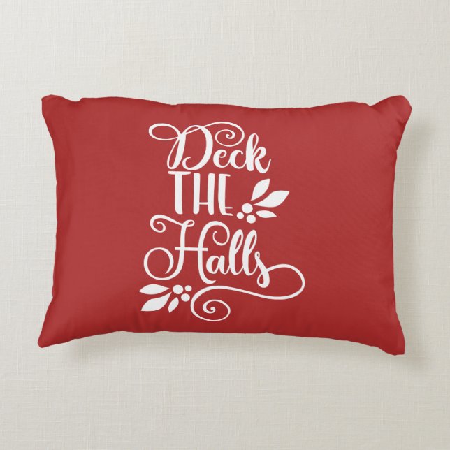 deck the halls Typography Holidays Decorative Cushion (Back)