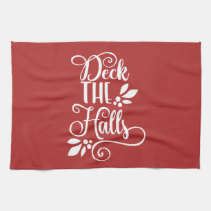 deck the halls Typography Holidays Tea Towel