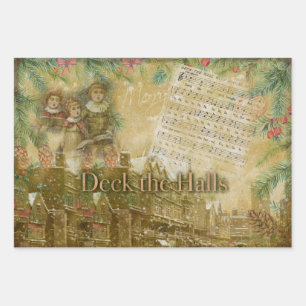 "Deck the Halls" Vintage Wrapping Paper Sheet