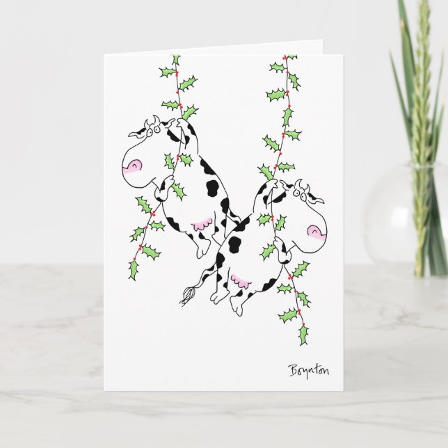 DECK THE HALLS WITH COWS AND HOLLY by Boynton Holiday Card (Front)