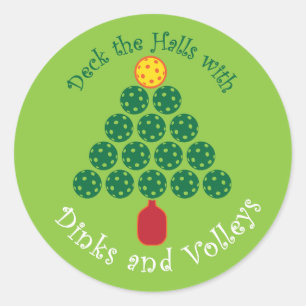 Deck the Halls with Pickleball Classic Round Sticker