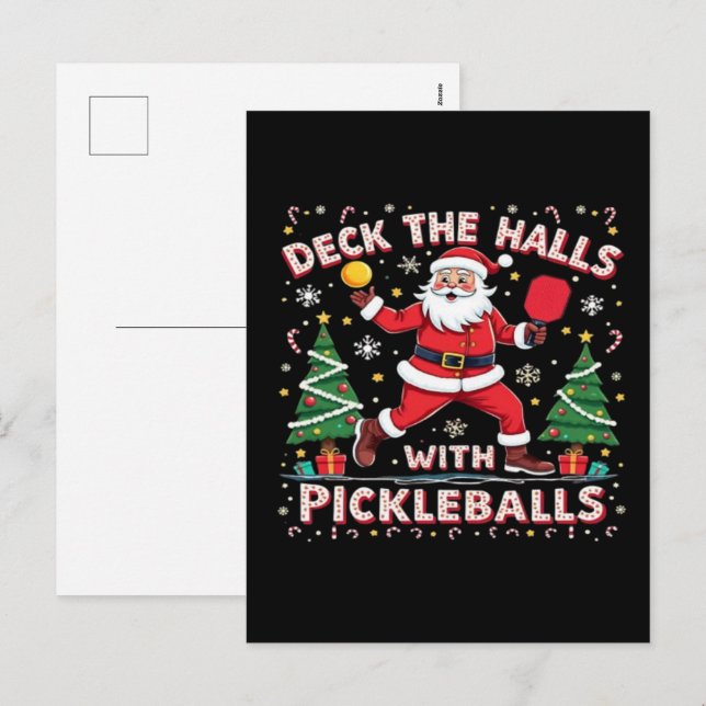 Deck The Halls With Pickleballs  Holiday Postcard (Front/Back)