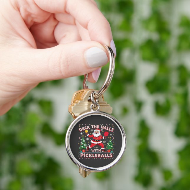 Deck The Halls With Pickleballs  Key Ring (Hand)