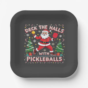 Deck The Halls With Pickleballs Paper Plate