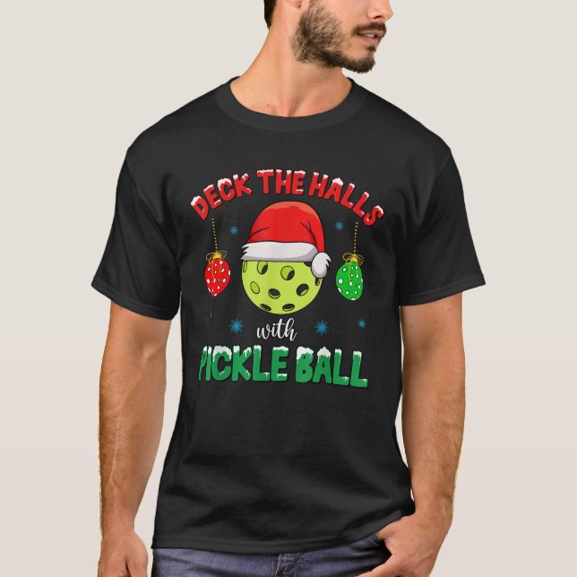 Deck The Halls With Pickleballs Retro Pickleball P T-Shirt (Front)