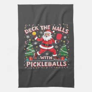 Deck The Halls With Pickleballs  Tea Towel