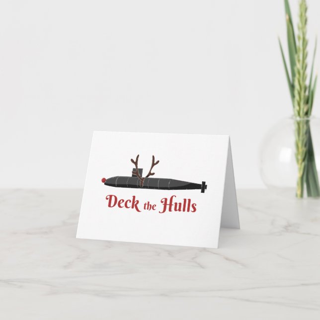 Deck the Hulls - Submarine Reindeer Card (Front)