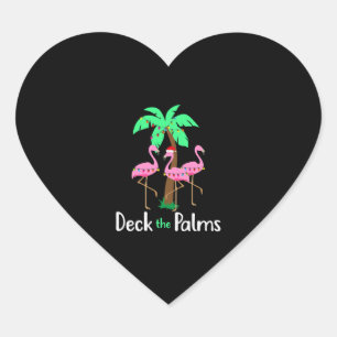 Deck The Palm Trees Flamingo Christmas Holiday Fun Heart Sticker