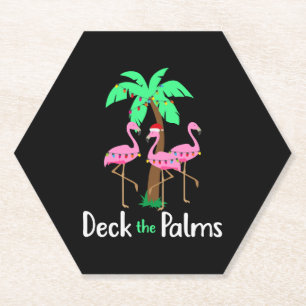 Deck The Palm Trees Flamingo Christmas Holiday Fun Paper Coaster
