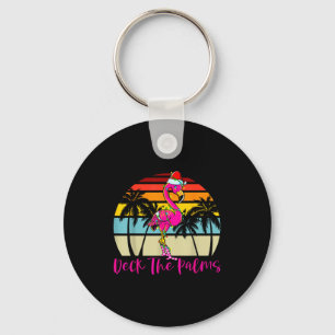 Deck The Palms Christmas Flamingo Palm Tree Trocal Key Ring