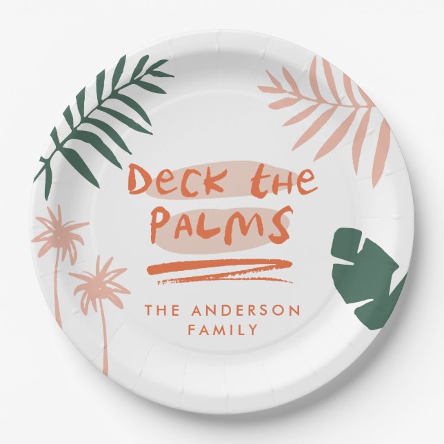 Deck the palms Christmas tropical modern unique Paper Plate (Front)