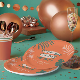 Deck the palms Christmas tropical modern unique Paper Plate