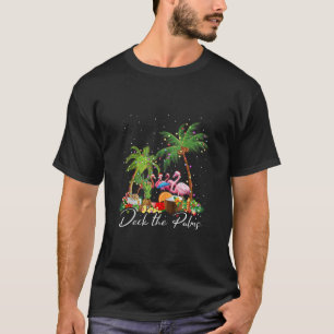 Deck The Palms Flamingo Christmas Palm Tree Lights T-Shirt