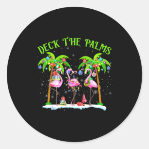 Deck The Palms Flamingo Trocal Christmas Lights  Classic Round Sticker