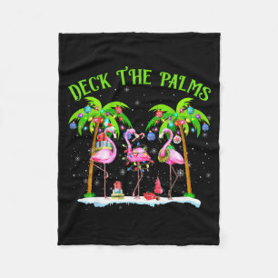 Deck The Palms Flamingo Trocal Christmas Lights Fleece Blanket