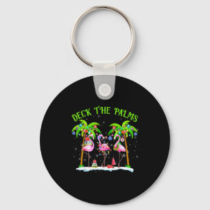 Deck The Palms Flamingo Trocal Christmas Lights  Key Ring
