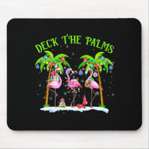 Deck The Palms Flamingo Trocal Christmas Lights Mouse Pad