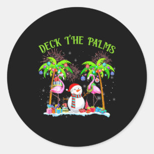 Deck The Palms Flamingo Trocal Christmas Lights Pa Classic Round Sticker