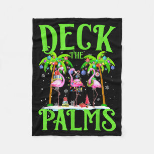 Deck The Palms Flamingo Trocal Christmas Lights Pa Fleece Blanket