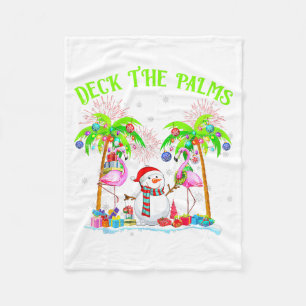 Deck The Palms Flamingo Trocal Christmas Lights Pa Fleece Blanket