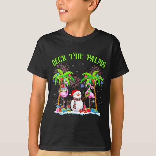 Deck The Palms Flamingo Trocal Christmas Lights Pa T-Shirt (Front)