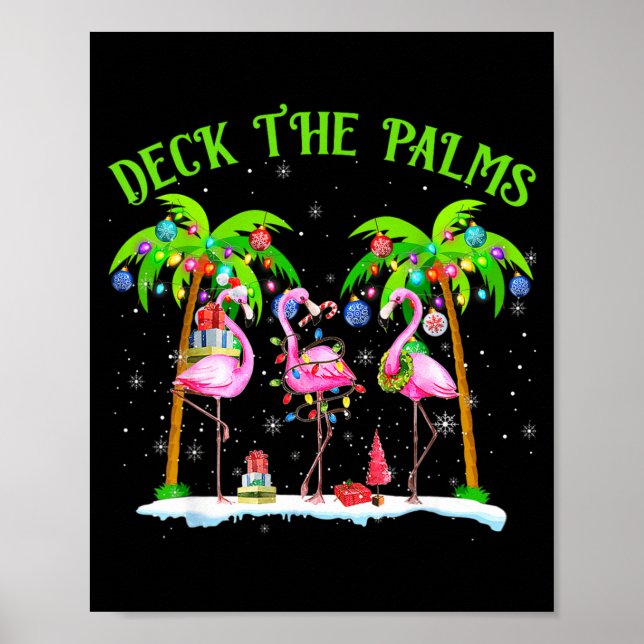 Deck The Palms Flamingo Trocal Christmas Lights  Poster (Front)