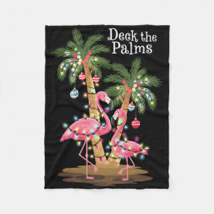 Deck The Palms Flamingo Tropical Christmas Lights Fleece Blanket
