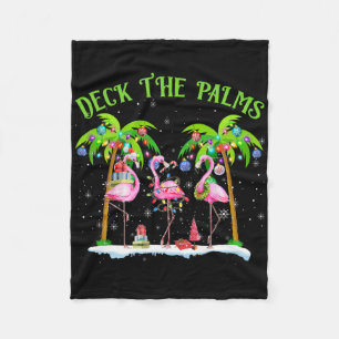Deck The Palms Flamingo Tropical Christmas Lights Fleece Blanket