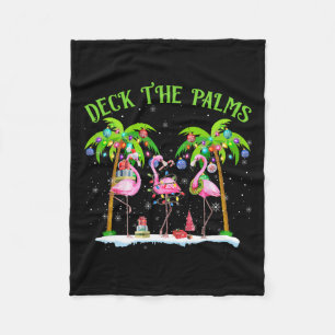 Deck The Palms Flamingo Tropical Christmas Lights Fleece Blanket