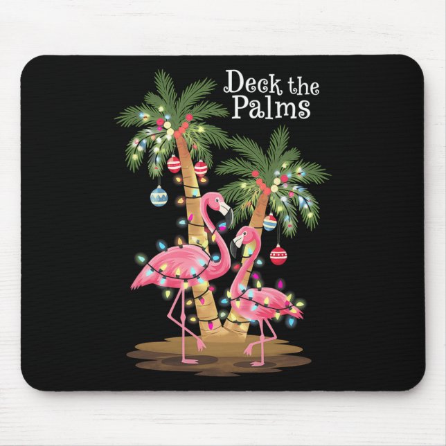 Deck The Palms Flamingo Tropical Christmas Lights  Mouse Pad (Front)