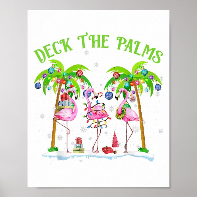 Deck The Palms Flamingo Tropical Christmas Lights  Poster (Front)