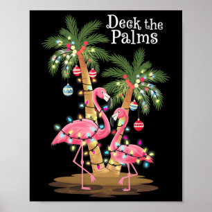 Deck The Palms Flamingo Tropical Christmas Lights  Poster