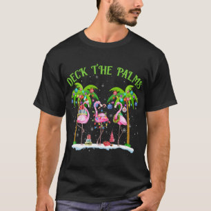 Deck the Palms Flamingo Tropical Christmas Lights T-Shirt