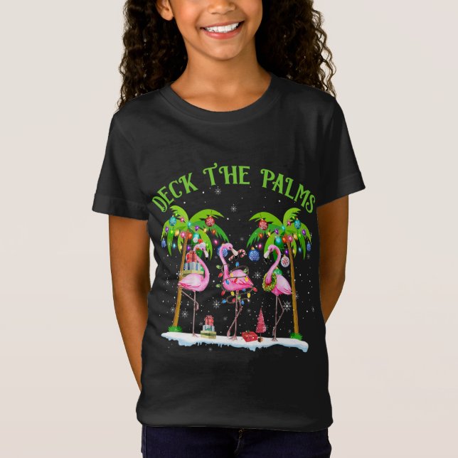Deck the Palms Flamingo Tropical Christmas Lights  T-Shirt (Front)